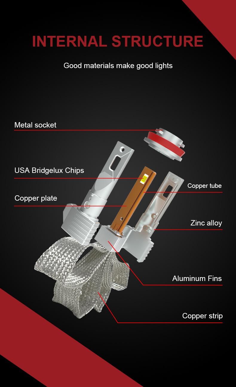 Conpex P11 12V Csp Chip Copper Strip Heat Dissipation Fanless H11 LED Headlights for Automotive Modification