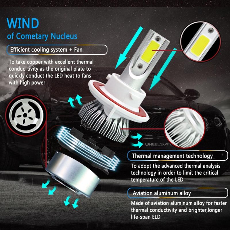 Wholesale C6 Car Light Cheap H13 LED Car Headlight Fan Two Sides 12V 72W 8000lm