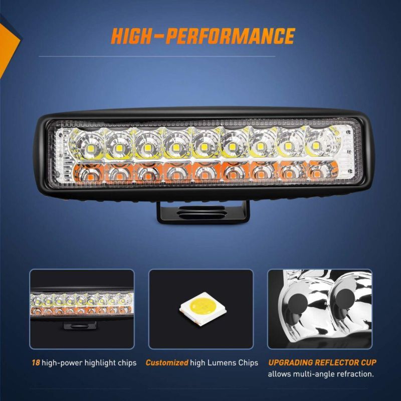 54W White/Amber Lights Bar 6 Inch Flood Fog Road Boat Driving LED Work SUV Jeep Lamp