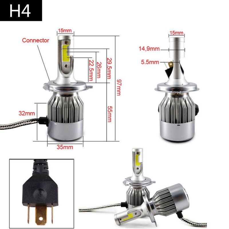 New 2PCS C6 LED Car Headlight Kit COB H4 36W 7600lm White Light Bulbs
