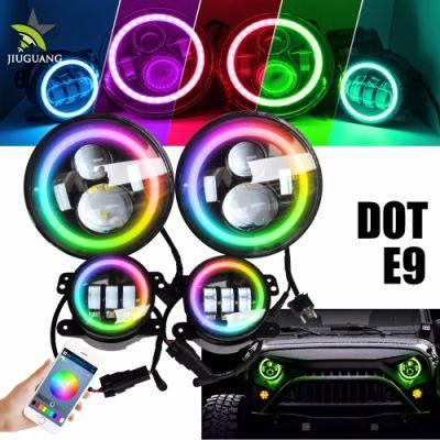 Phone Bluetooth Control Changing Color Halo Ring 4 Inch DRL Fog Light RGB 7 Inch Round Jeep LED Headlight for Conversation Kits