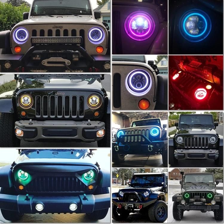 7" Inch Round Headlight Kits for Jeep Wrangler Jk Harley Bluetooth RGB DRL Halo Ring Hi/Low Beam Headlamp