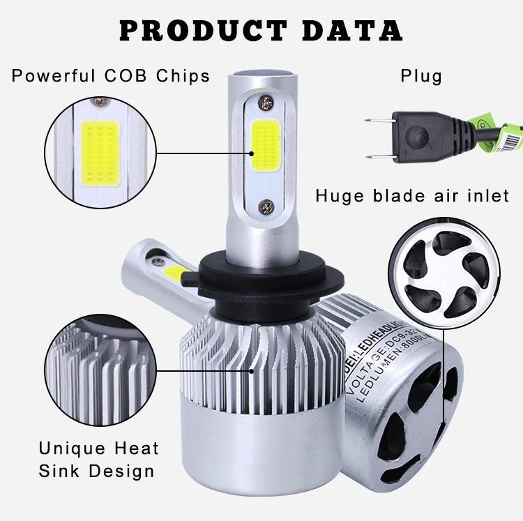 Auto Lighting Wholesale Three Side Head Lamp COB 72W 8000 Lumens 6500K H11 Conversion Kit S2 Car LED Headlight Bulb