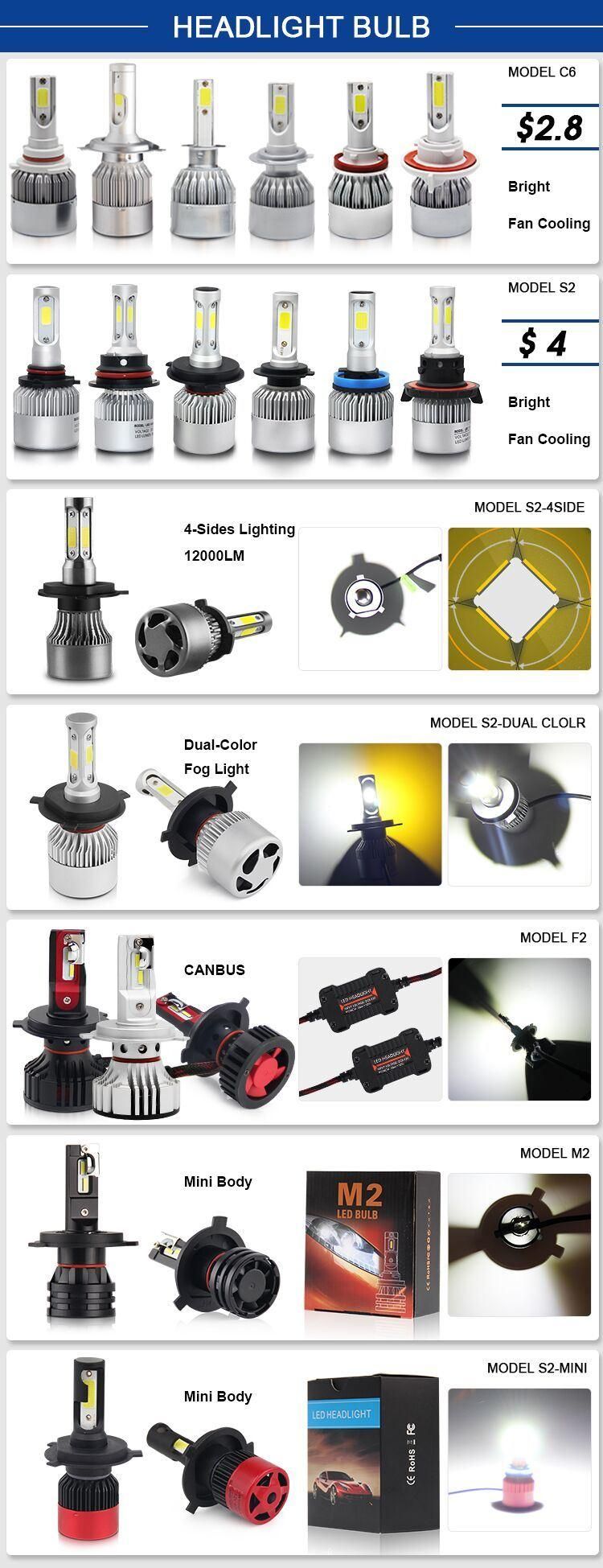 Dual Color High Power Super Bright Headlight 3000K 6500K Yellow F2 COB 16000lm Auto Lighting System H4 H7 LED