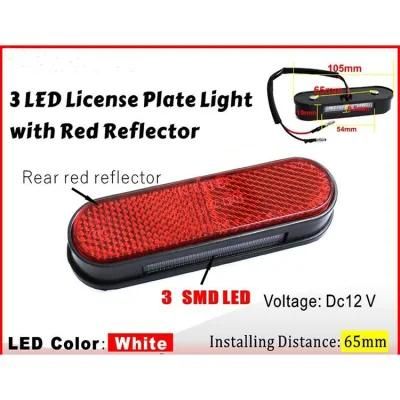 Motorcycle License Plate Light with E-MARK Red Reflector 3 LED