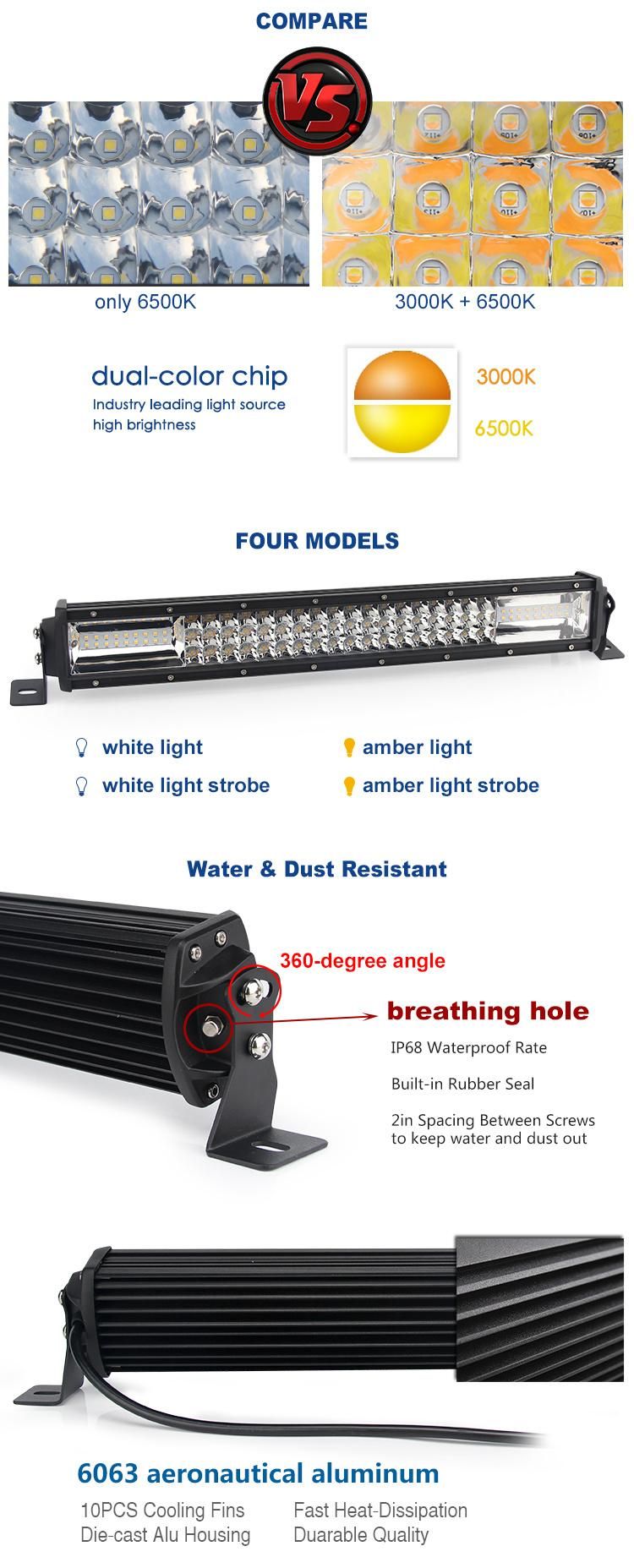 Aurora Lights 12V 22 Inch LED Light Bar Offroad Truck Dual Color Changing Flashing Strobe LED Bar