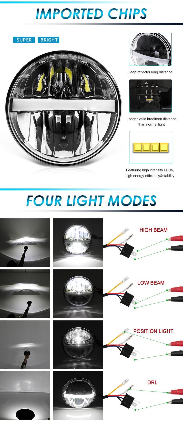 2020 New Factry Price High Power Lumen DRL DOT E9 Round 5.75 Inch Motorcycle LED Headlight