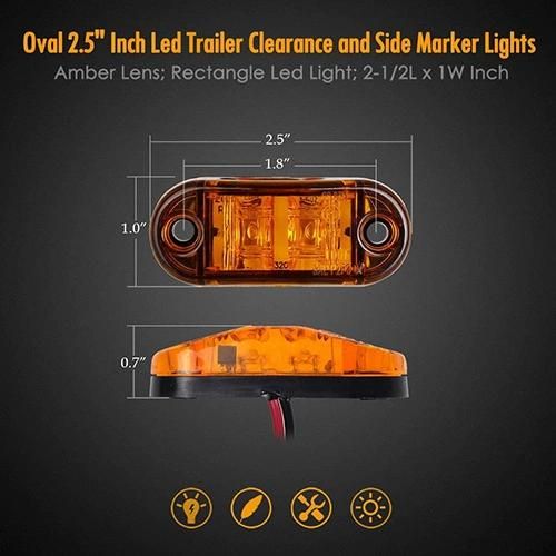 Amber Red 2.5" 2 Diode Oval LED Trailer Truck Clearance Light Side Marker Light