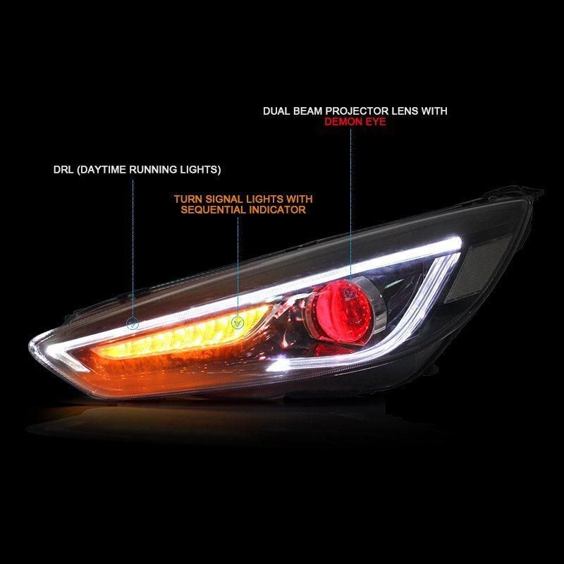 for Ford Focus 2015/2016/2017 Car Headlight Assembly LED Demon Eyes DRL Turn Signal Xenon HID Projector Lens