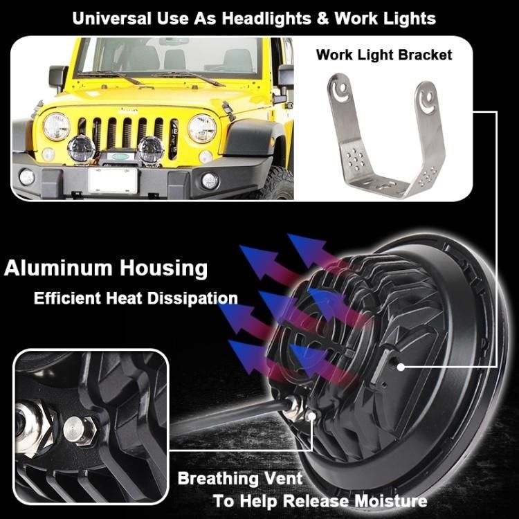 Laser Middle 7 Inch LED Headlight with Laser Core High Low Beam Laser Headlamp 7" for Jeep Wrangler Harley Offroad Drving Lights