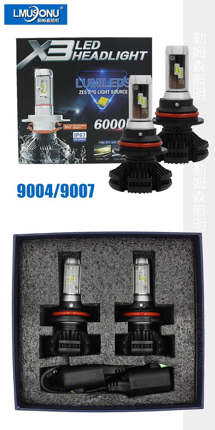 Lmusonu X3 Car 9007 LED Headlight Car Light 25W 6000lm with Aluminum Heat Dissipation