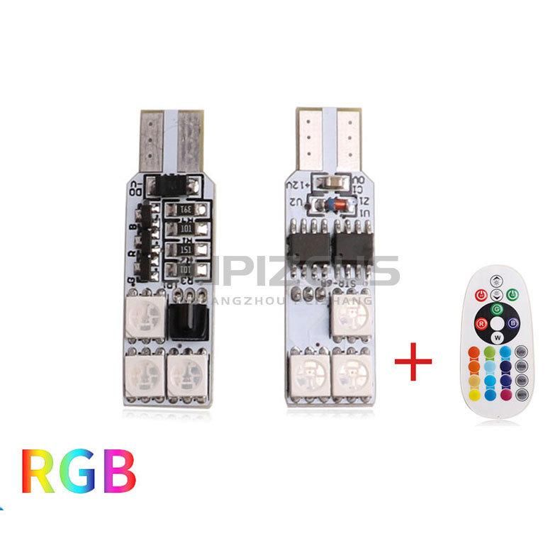 2PCS 5050 6SMD Auto Car Wedge Side LED Reading Light Bulb T10 RGB with Remote Control
