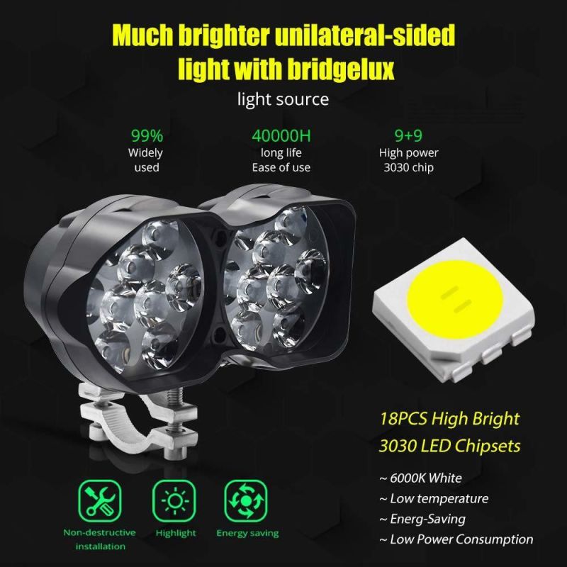 3000lm Super Bright 18SMD Chips Sport Lights Waterproof for Cars ATV Bike YAMAHA UTV Truck Boat DC9-85V, Xenon White Motorcycle Driving Light