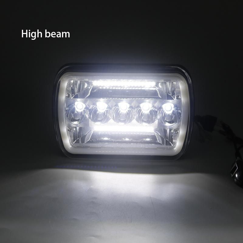 2PCS 45W 5X7" Square LED Headlight High Low Beam DRL Turn Signal with Halo Ring Angel Eyes for Offroad Truck