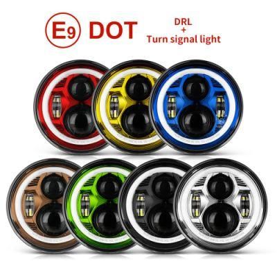 DOT E-Marked Turn Signal DRL Halo Ring High Low Beam Angel Eyes 75W 7 Inch LED Headlight for Wrangler