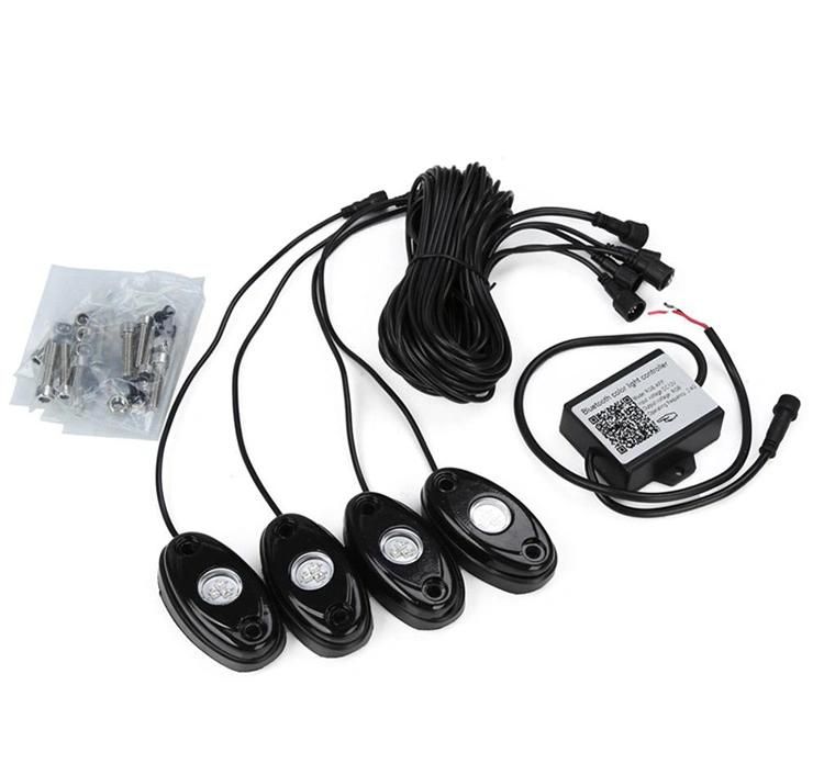 APP Control with 4 Pods Lights Under Cars off Road Truck SUV ATV RGB LED Rock Light