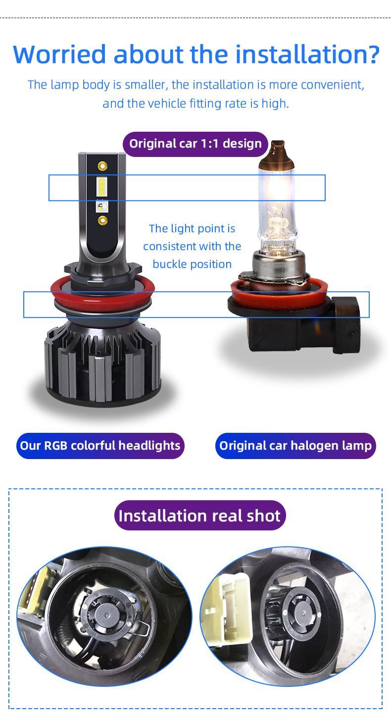 H4 LED H7 APP Bluetooth Control RGB Car LED Headlight H1 H3 H8 H11 H8 H9 9005 9006 D2s D3s 9004 9007 H13 Auto Headlamp Bulb