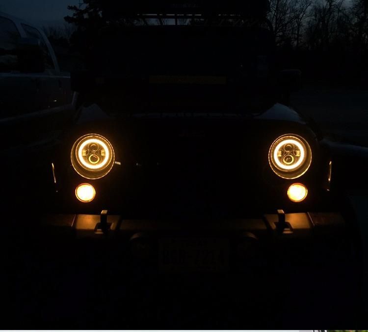 7" LED Headlight 45W High Low Beam Halo Angel Eye DRL Amber Turn Signal for Jeep Wrangler Jk Tj Land Rover Harley