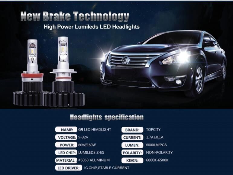 High Power 60W 6000K-6500K IP67 6000lm 9005/9006/H10 G9 Car LED Headlight