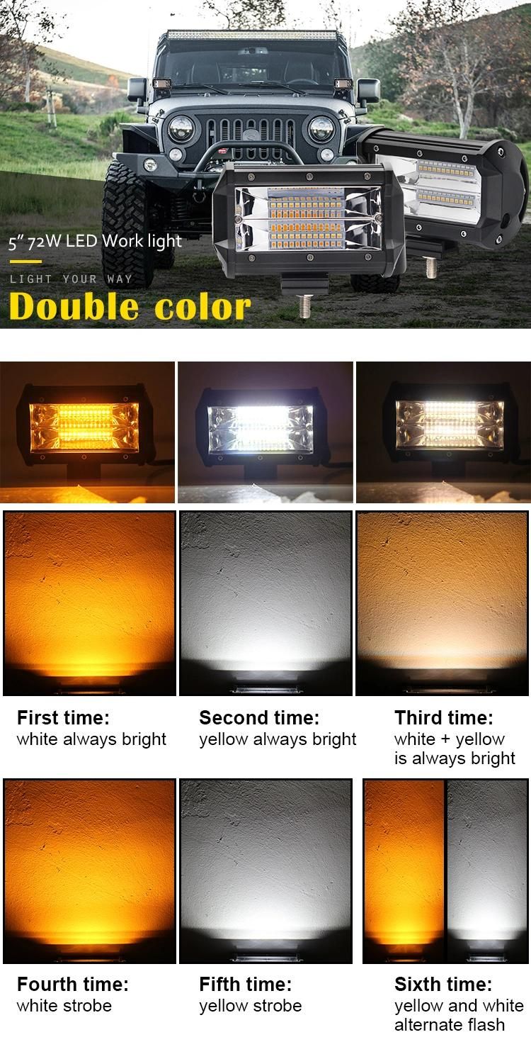 Auto Lighting System Amber/White 6500K 3000K 4X4 Offroad LED 72W 5 Inch LED Light Mini Bar