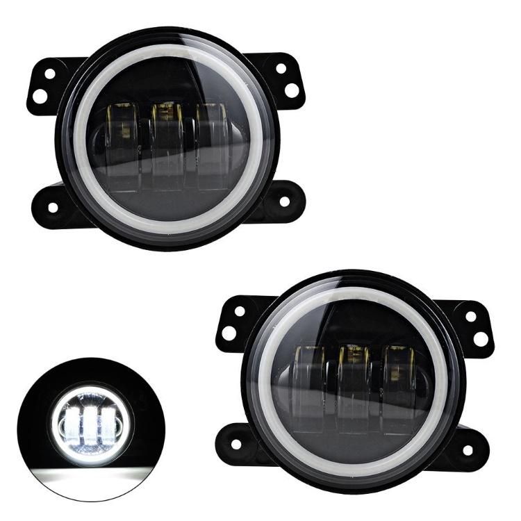 4 Inch Round LED Fog Light with Halo Angel Eyes DRL for Jeep Wrangler Jk White/Amber DRL 30W LED Fog Lamp