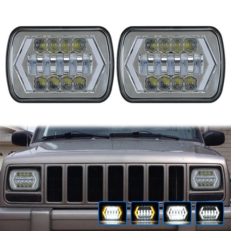 55W 7X6 5X7 LED Headlight Arrows White DRL Amber Turn Signal for Jeep Wrangler Yj Cherokee Xj Trucks H4 LED Square Headlights