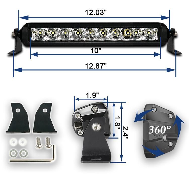 Aurora Hi Low Beam No Screw Single Row Offroad LED Lightbar for Car Truck Jeep