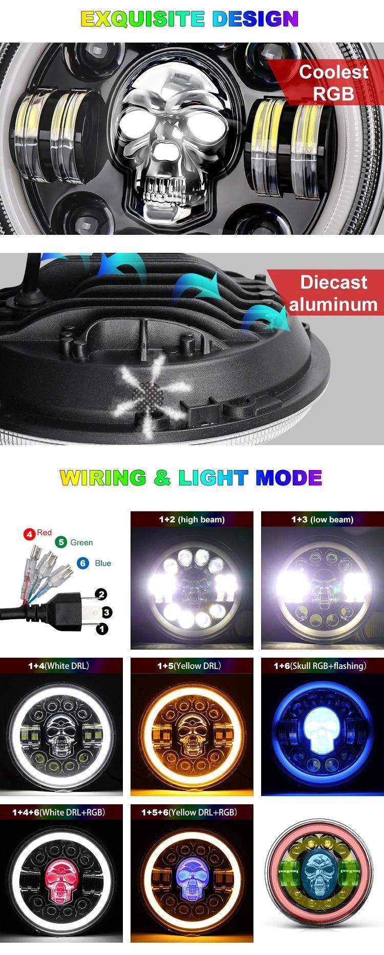 Auto Lighting System Offroad Faro RGB LED 4X4 75W 7inch off Road 4WD Car Round LED Headlight