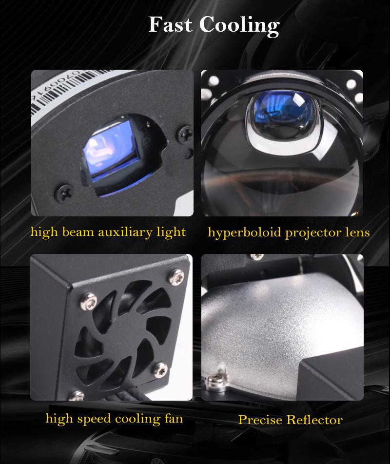 Sanvi Lk+ Car Auto LED Projector Lamp Glass Lens Headlight 3 Inch 12V 72W 6000K LED High Low Beam LHD Rhd Headlamp Universal Factory Supplier