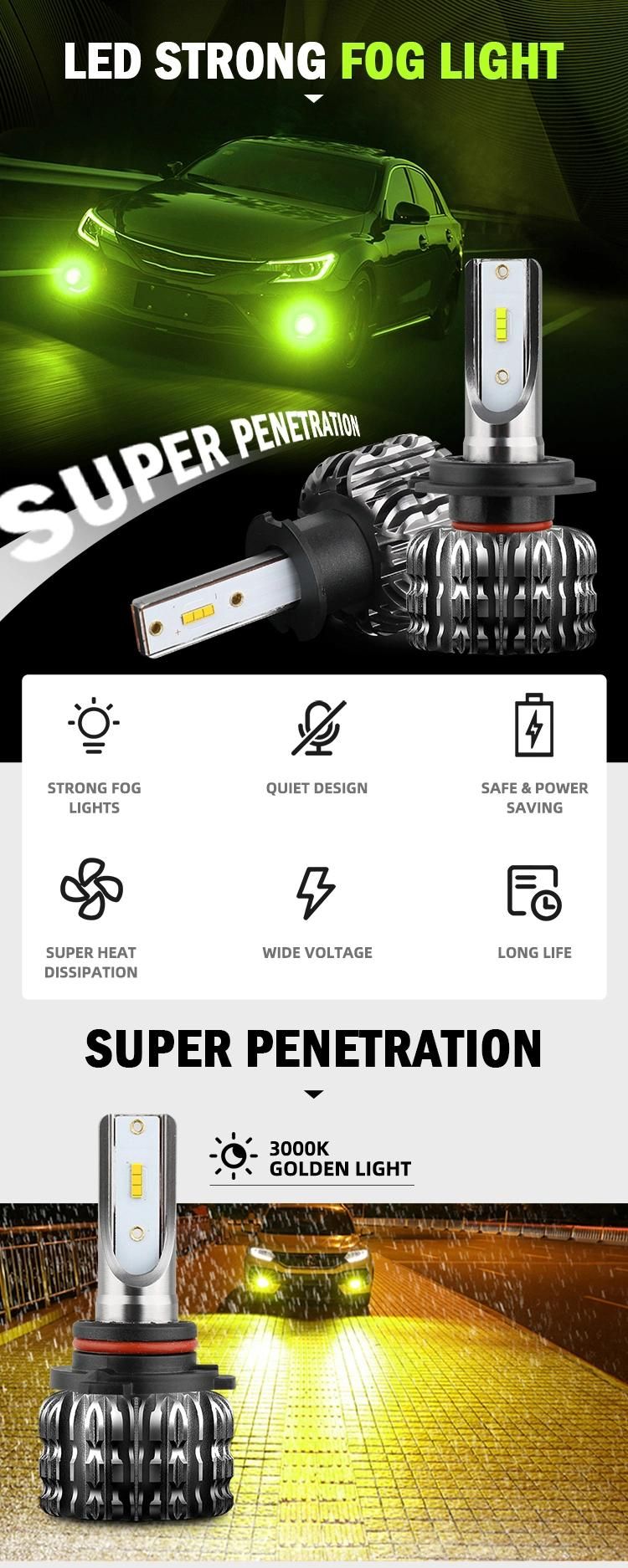 S2 C6 16000 Lumen Green Yellow White Fog LED Headlight Bulb H4 H7 880 No Fan Cooling H1 Hb3 9005 9006 H11 Auto Car K1 LED Headlight