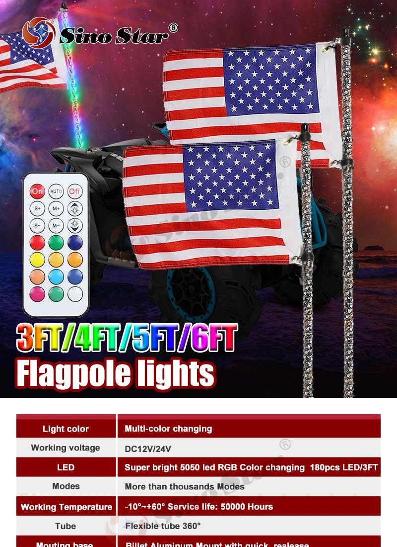 Swl1-3FT 1 PCS Remote Control RGB 360 Degree Chasing Spiral LED Antenas Lights for UTV off- Road Vehicle ATV