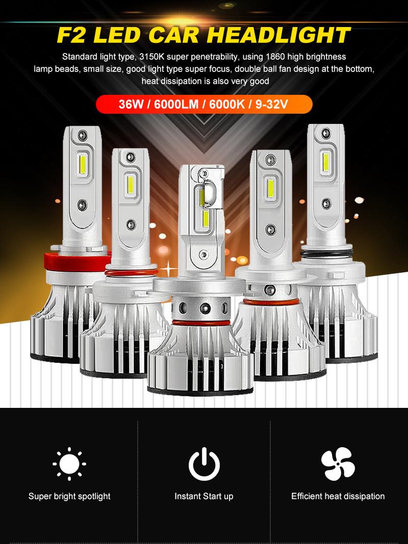 F2 Upgrade Zes 6-PCS-Chipset Power Light High Brightness H7 H4 H11 9005 for LED Headlight
