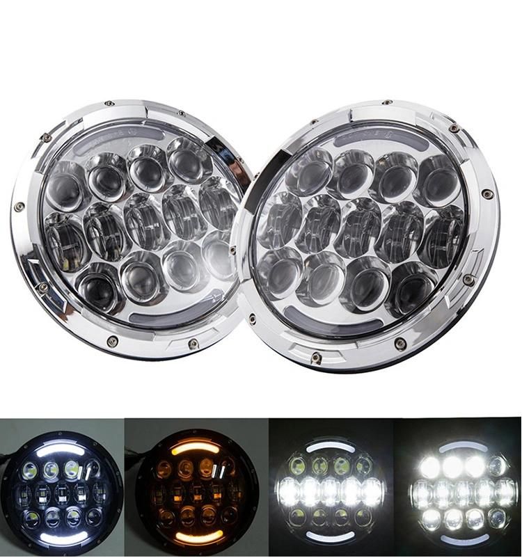 Super Bright White/ Amber Turn Signal DRL 7" Headlamp for Jeep Wrangler Jk Tj Cj Motorcycle105W 7 Inch Round LED Headlight