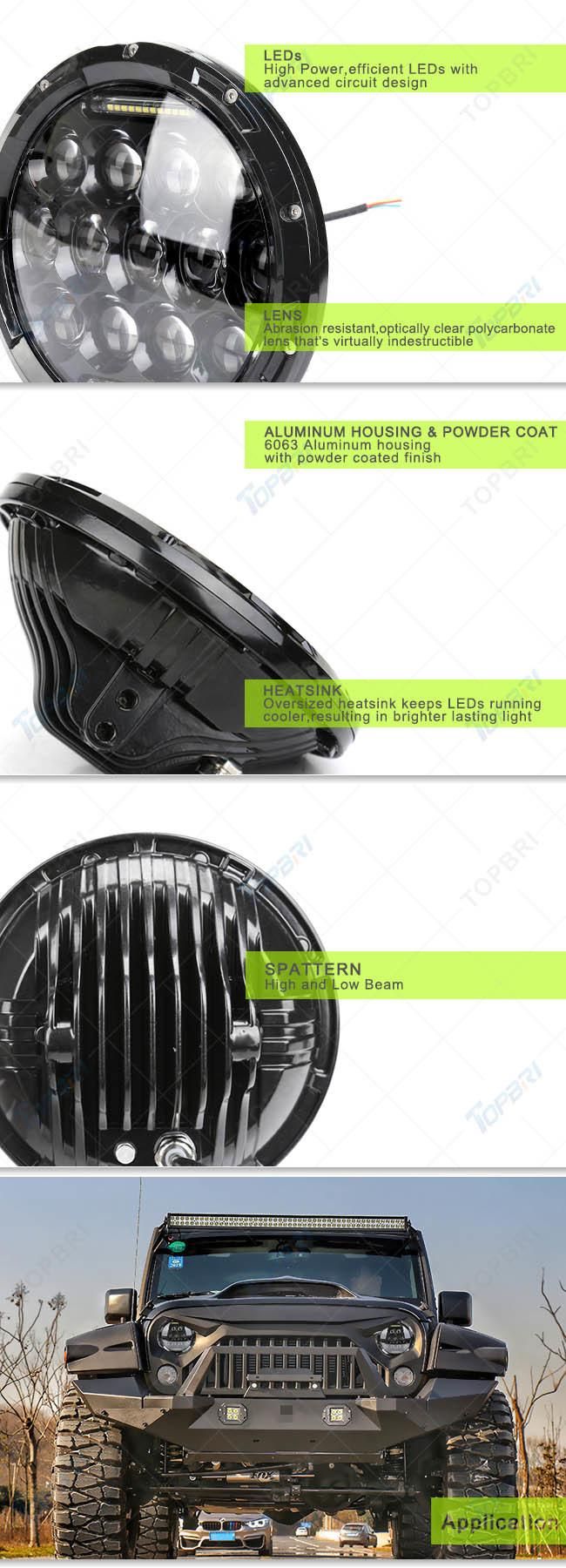 12V 7" 75W LED Motorcycle Headlight for Offroad Car Agriculture DRL