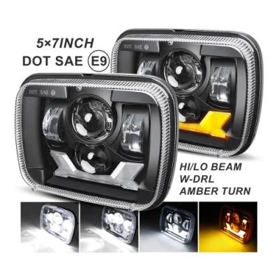 DOT White DRL Amber Turn Signal 5X7 7X6 LED Headlight for Jeep for Cherokee Xj Yj Mj