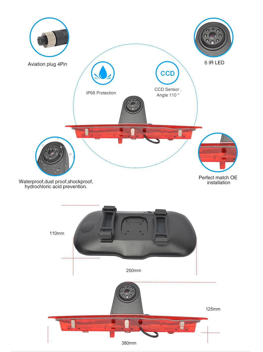 720p LCD 6.5 Inch Backup Rearview Camera Monitor Kit with Window Glass Mount