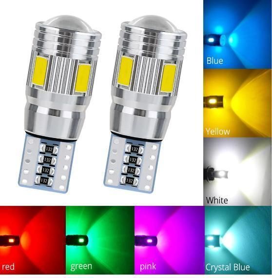 T10 Interior Xenon White Blue Yellow LED Canbus 6SMD 5630 Lens Projector Solid Aluminum Bulbs Side Marker Parking Light