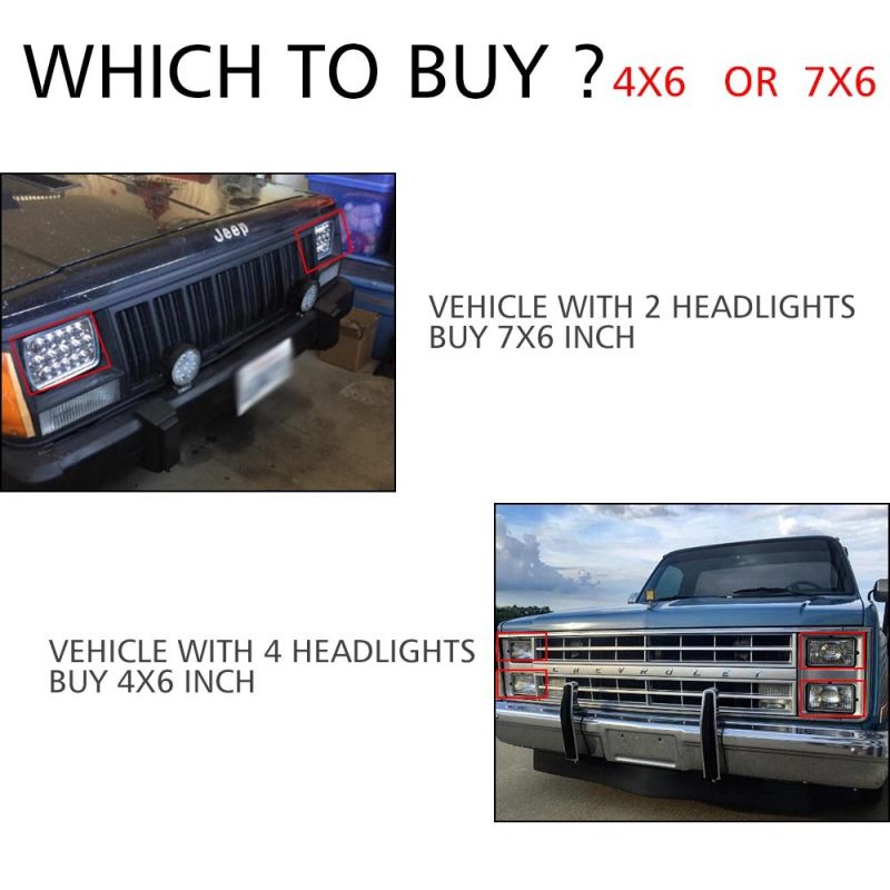 Truck 4X6 Inch LED Square Headlight, White Halo DRL Yellow Angel Eye Beam Trucks Offrord Conversion LED Headlights