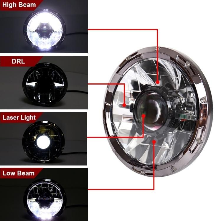 Laser Middle 7 Inch LED Headlight with Laser Core High Low Beam Laser Headlamp 7" for Jeep Wrangler Harley Offroad Drving Lights