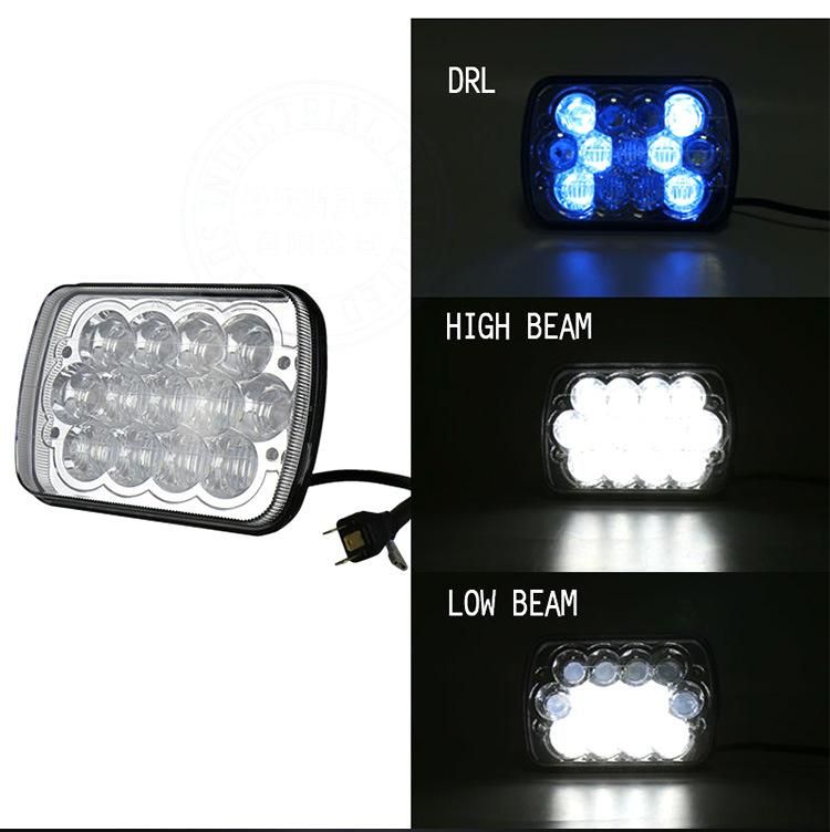 5X7 Inch Sealed Beam 65W LED Headlight with Blue DRL for Ford Jeep Wrangler Yj Cherokee Xj off Road Truck Headlamps