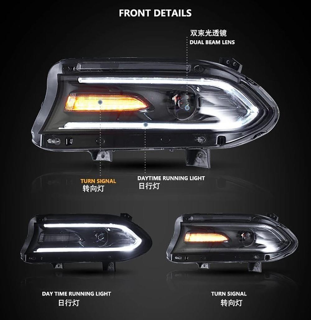 Car LED Lights for Charger LED Headlight 2015-up with LED DRL & Flashing Turn Signal Xenon Project