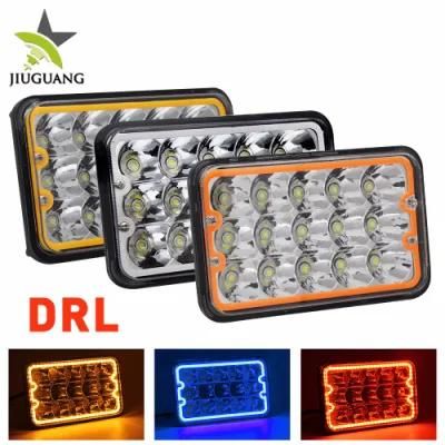 Truck 4X6 Inch LED Square Headlight, White Halo DRL Yellow Angel Eye Beam Trucks Offrord Conversion LED Headlights