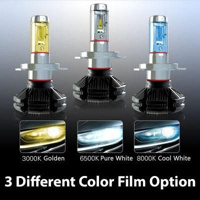 Manufacturer 50W 6000lm DIY Three Colors X3 Car LED Headlight Bulbs Fanless H4 H7 H11 9012 9004 for All Cars