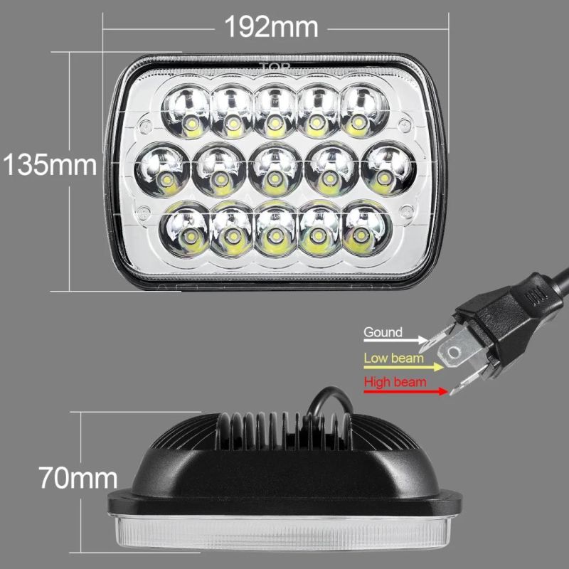 H6054 7X6/5X7 LED Headlights with High Low Sealed Beam Rectangle IP67 Waterproof Headlamp for Jeep