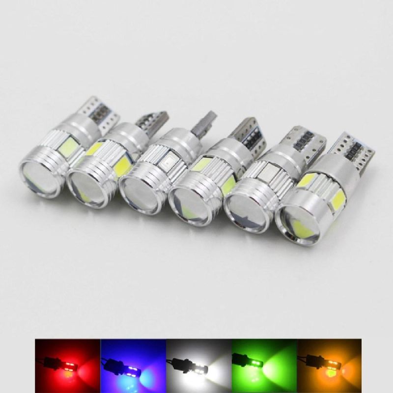 T10 LED W5w 5730 6 SMD 6 LED with Lens LED Light Bulb White Clearance Lights Turn Tail Light 12V Car Light