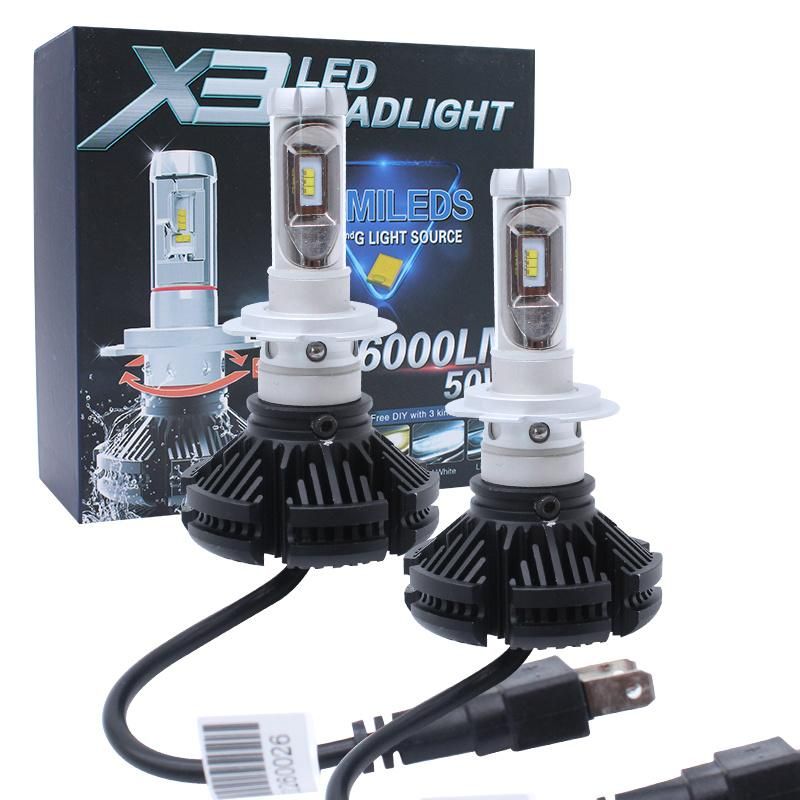 Auto Lighting Wholesale X3 H7 Series High/Dipped Beam12V 24V H7 LED Headlights H4 LED Bulb Car Light 6000K 12000lm Headlight