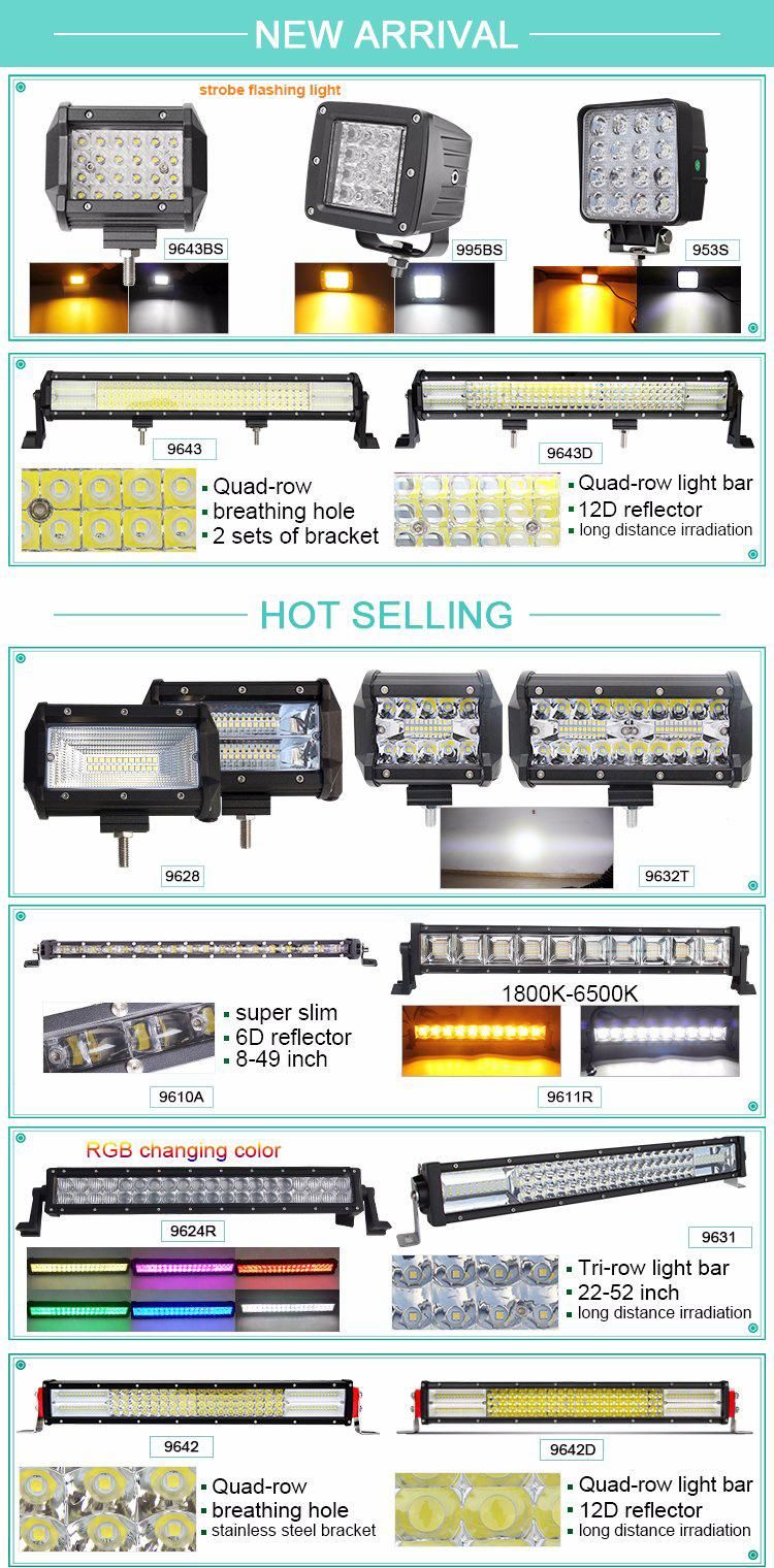 20000lm Truck Car Offroad 12V Jeep LED Light Bar, 4 Row 22inch 50inch 12D LED Bar for Truck