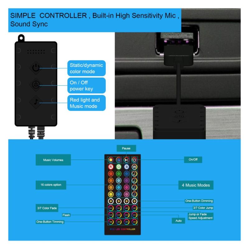 4PCS Waterproof Auto Atmosphere RGB Bluetooth Control Car Interior LED Strip Light