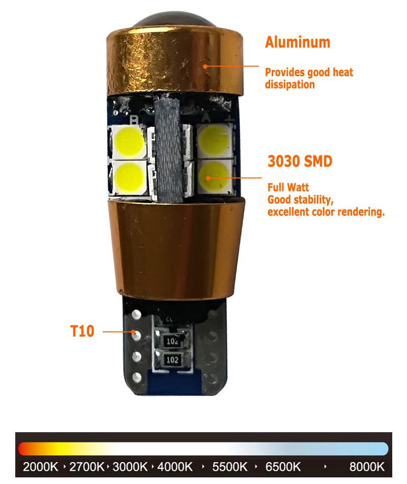 SMD 3030 Yellow Automotive Lighting T10 Wedge LED Lights