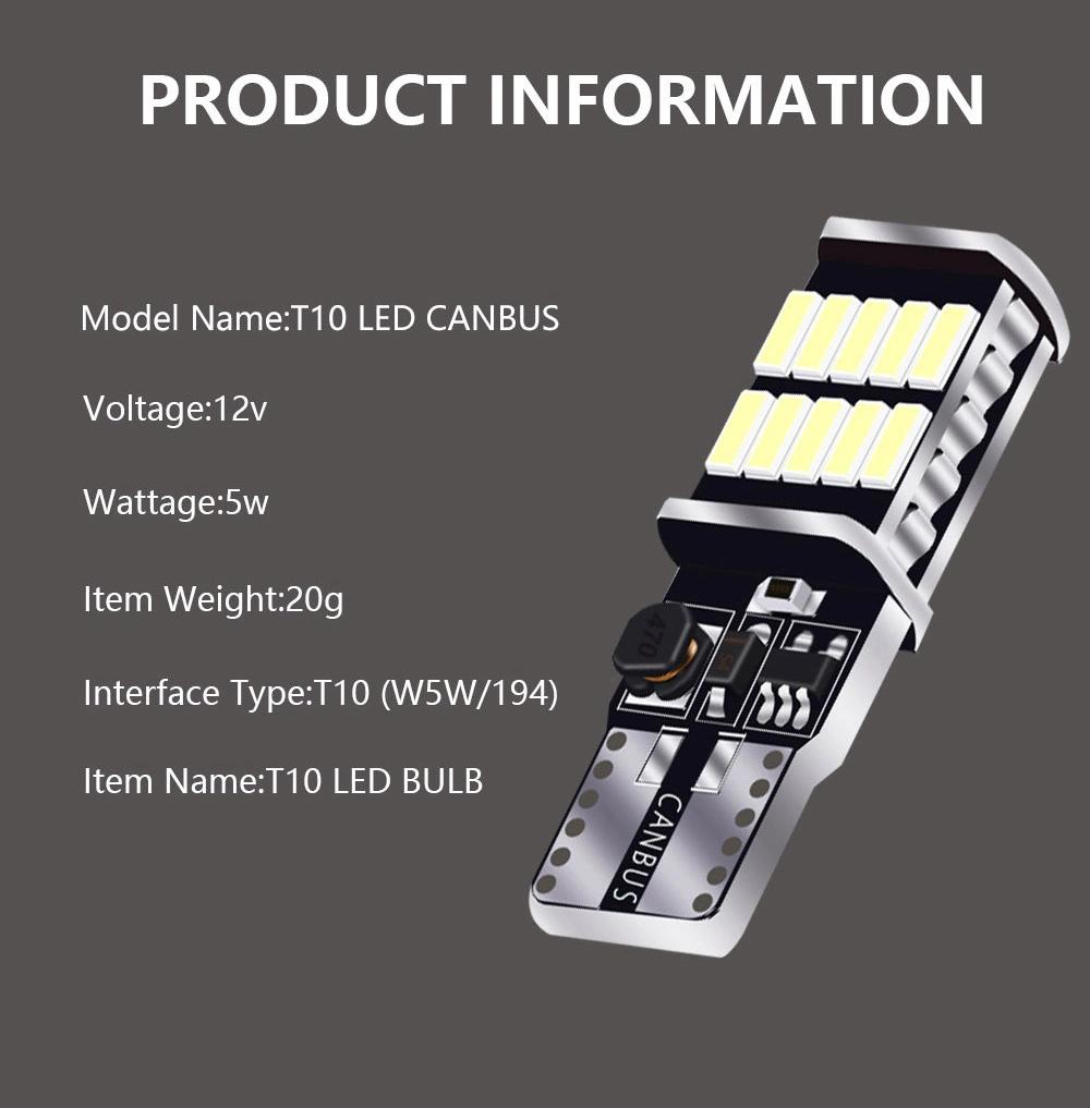 Car LED Bulb 194 26SMD 4014 Error Free Canbus T10 LED Canbus W5w 194 192 LED Bulb